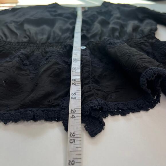 JohnnyWas Women's Sheer Blouse Black Lace Ruffle Neckline Button Down Size Small - Picture 14 of 16